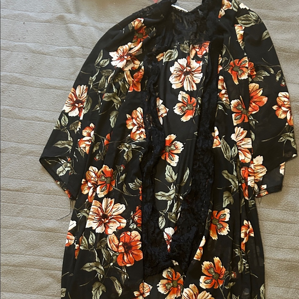 Floral Black Kimono